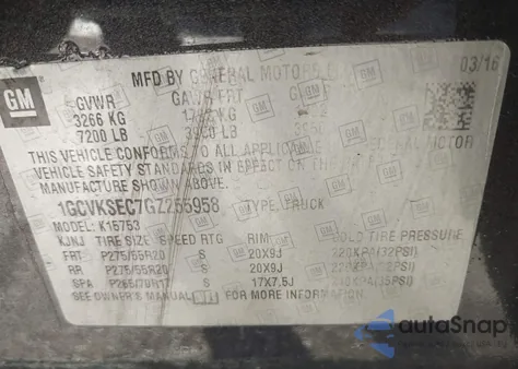 2016 Chevrolet Silverado 1500 2Lz from USA, damaged, VIN 1GCVKSEC7GZ255958